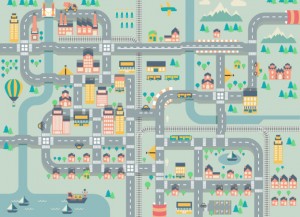 Cute Kids Town Map Flooring City Life